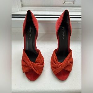 Elizabeth and James Orange Knotted D'Orsay Heels